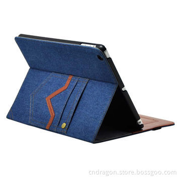 Fashion jeans case for iPad air, pocket jean design, automatic sleep/waken